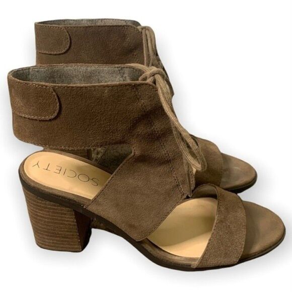 Sole Society Heels Women’s Size 7 Suede Lace Up Block Sandals in Dark Taupe - Picture 3 of 12